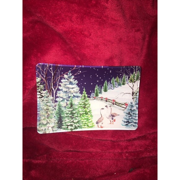 Michel Design Works Christmas Snow Geese Glass Soap Dish Xmas Decor Holiday Boho - Picture 1 of 4